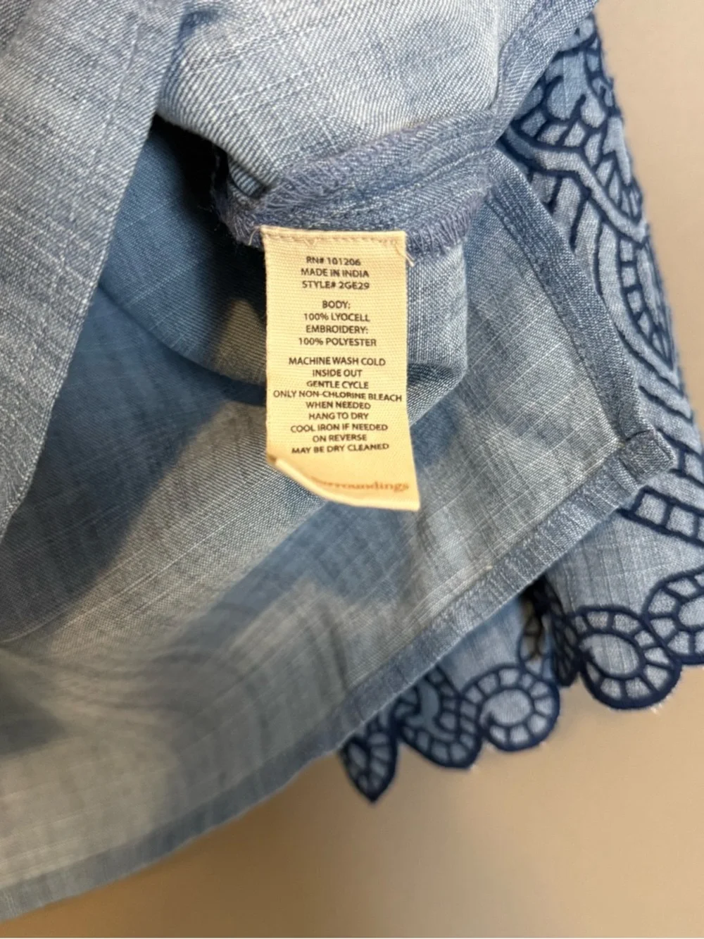 Soft Surroundings Embroidered Lyocell Long Bell Sleeve Peasant Blouse Blue Small - Picture 4 of 7